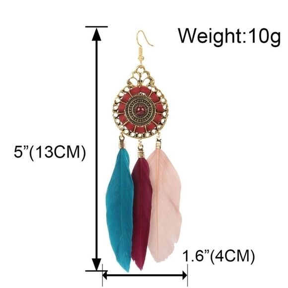 NEW MEDIALION BLACK FEATHER EARRINGS - Picture 4 of 4